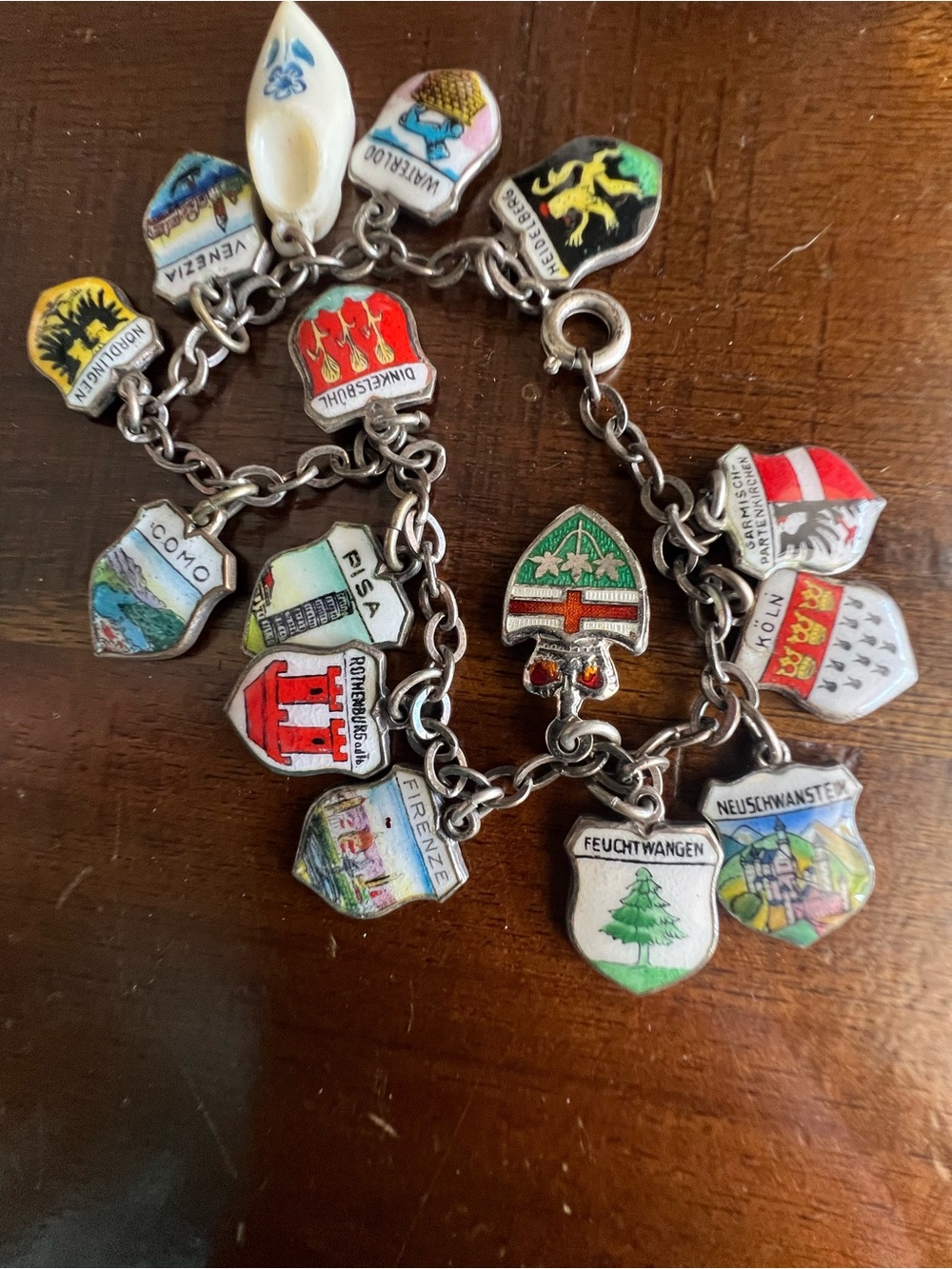 Vintage Enamel Shield Charm Bracelet - Multicolor Travel Shields from Europe - Picture 7 of 7